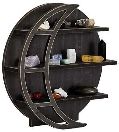 Farmlyn Creek Mensola in legno a mezzaluna nera, decorazione rustica per la casa, supporto in cristallo per esposizione di pietre e oli essenziali (30,5 x 30,5 x 7,6 cm)
