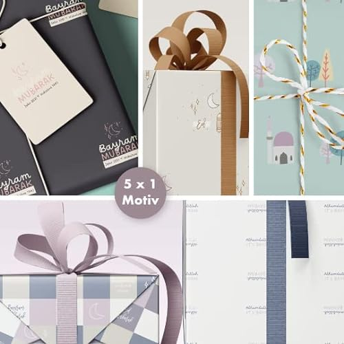 EID Geschenkpapier 5x – Geschenkpapier- Gift wrapping - bayram - Eid - Ramadan | 50 x 70 cm | 5 Motive