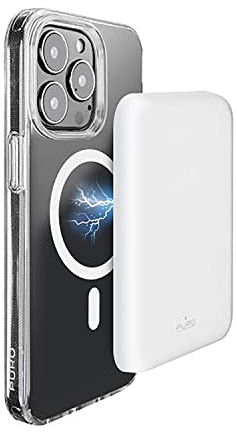 PURO Power Bank Wireless Universal Compacto Slim Power mag 4000 Mah, Compatible con MagSafe, Puerto Fast Charge USB C, Compatible con iPhone 12 E iPhone 13, magnético, Blanco