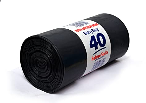 Homewise 40 Bin Bags Heavy Duty 100L Bin Bag Refuse Sacks Pack Of 40 Black Bags For Rubbish Large Bin Bags Eco Friendly for Home Offices & Garden Extra Strong Bin Liners Made from Recycled Material