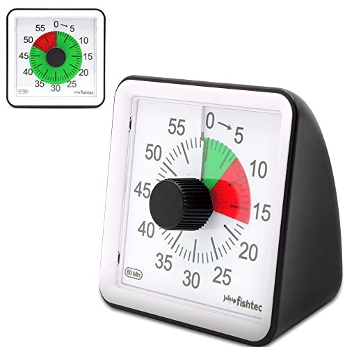 Minuteur de Cuisine FISHTEC Mécanique et Magnétique - INOX - Affichage Temps Restant avec Alarme Sonore - Timer pour Cuisson, Ecole, Salle de Classe - 60 Minutes (Noir, Petit)