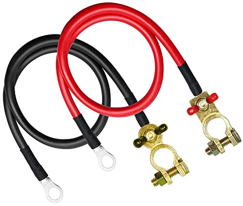 GUUZI 5AWG/16mm² 50cm Cavi Batteria con Connettori Terminali Batteria, Max 100A Cavo Inverter Alimentazione Batteria con Alette in Rame Stagnato Entrambe le Estremità per Solar Barca RV Auto Moto