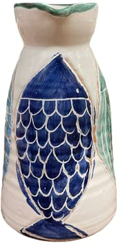 Amarcord Carafe artisanale en céramique faite et peinte à la main avec des dessins de poissons Saraghina