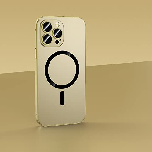 YODAOLI Magnetic Charging Aluminium Metal Bumper Matte Case Cover for iPhone, Metal Frame Magnetic Charging Phone Case for iPhone 14/13/12 Pro Max (Gold,for iPhone 12)