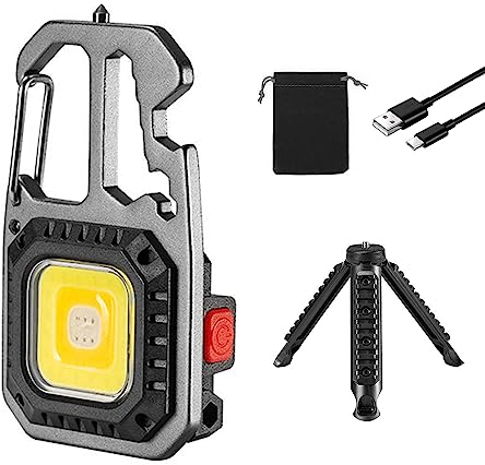 GIGIIS Mini Lampe de Travail Portable 7 Modes Porte-clés Lampe de Poche Étanche Lampes d'inspection Rechargeable 800 Lumens Portable COB Keychain Light avec Ouvre-Bouteille Base Magnétique