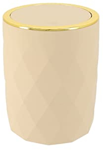 TENDANCE Poubelle de salle de bain 6L avec couvercle à bascule - Beige et doré
