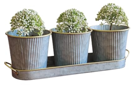 Dipamkar Set of 3 Galvanized Windowsill Herb Pots Metal Herb Planters Wth Saucer for Kitchen Window Indoor and Outdoor Use