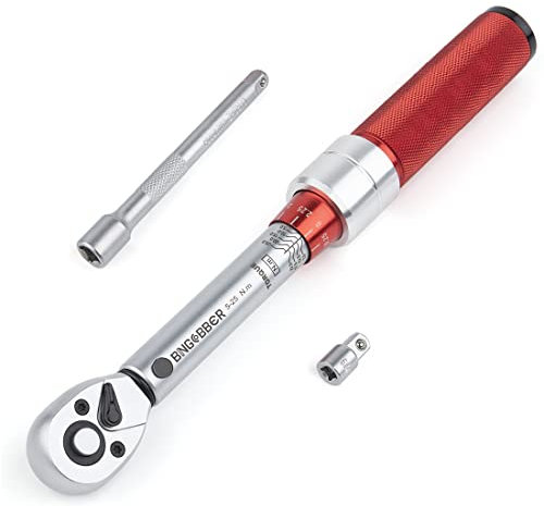 BINGCOBBER Clé Dynamométrique 1/4 5-25 Nm Clé à Cliquet 1/4 Précision±3% réglable à 90 dents