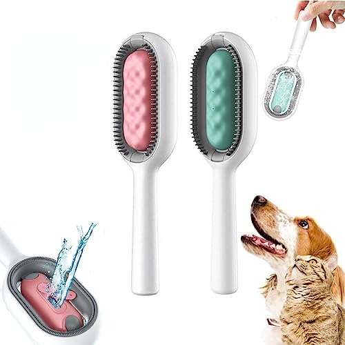 2023 NEW Dog Brush with Water Tank Cat Brush with Wet Wipes(not include) Cleaning Brush for Pet Hair Pet Cleaning Hair Removal Comb Ideal for Massage Care and Remove Hair (4mm-Long Hair,Blue+Pink)