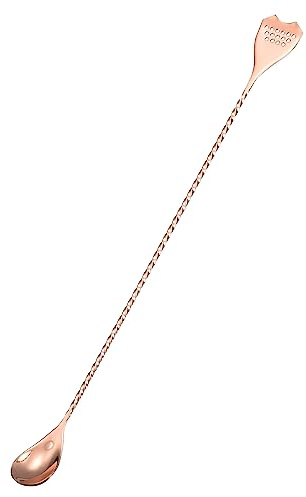 sourcing map Bar Spoon Cocktail Mixing Spoon, 1Pcs 16-Inch Stainless Steel Long Handle Spoon Double Head Stirrer with Spiral Pattern for Coffee Beverage Cocktail Drink, Light Gold