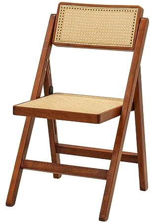Mgchowue Klappbarer Esszimmerstuhl Holz Rattan Stuhl, Klappbarer Indoor Home Outdoor Holzsitz mit 360° Drehbarer Rückenlehne