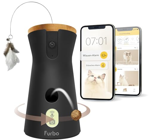 Furbo 360° Cat Camera w/Home Safety Package [PREMIUM W/SUBSCRIPTION] Smart Pet Monitor w/App for Cat & Home, Rotating 360° View, Colour Night Vision, Auto-Tracking, Treat-toss, Meowing, Smart Alert