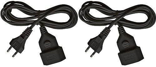 Brennenstuhl Cable alargador de Corriente de Enchufe Euro (Enchufe Europeo, para Interiores, Cable Plano de), Negro, 5 m (Paquete de 2)