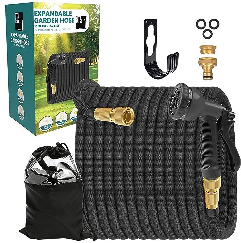 Supply Cube 50FT Expandable Garden Hose - Flexible Garden Hose with 8 Spray Modes - Anti-Leak Retractable Hose Pipe with 3/4 in. Brass Connector - Multi-Purpose Expanding Hose Pipe - Black