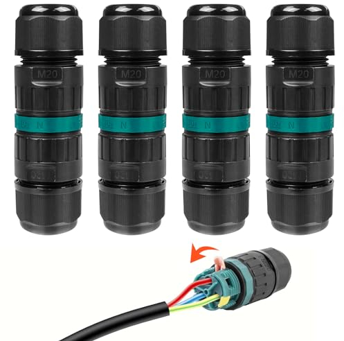 Fousenuk 4 Pezzi Connettori Elettrici Impermeabili, Connettore Stagno, Scatola di Giunzione, Manicotto di Collegamento Cavo, Cassetta Derivazione Stagna per Diametro Cavo 5-9 MM, 9-12MM