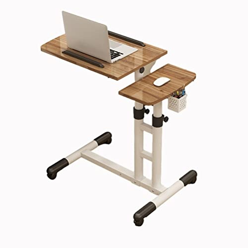 Bärbart skrivbord för bärbar dator med hjul Justerbar höjd Tilt topp och mobilt rullställ Tiltbart översäng Bordsbricka Sängsoffa Sida (Brun)