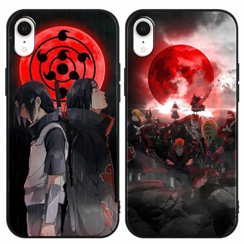 PBNDJVG 2 Stück Handyhülle für Apple iPhone XR Hülle 6.1 Zoll Anime Uchiha Itachi Sasuke Manga Muster Design Junge Case All Inklusiv Linsen Schutzhülle TPU Silikon Weich Ultra Dünn Cover, 02