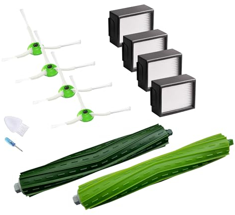 JoyBros Accesorios para iRobot Roomba i1+ 1152 i3+ i4 + i6+ i7+ i8+ e5 e6 e7 Combo J5 i5, 2 Cepillos Principales (Rodillos) 4 Filtros 4 Cepillos Laterales