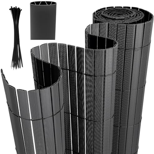 Joparri PVC Sichtschutzmatte 80 x 800 cm Sichtschutzzaun Gartenzaun mit Kabelbindern Sichtschutz für Garten Balkon Terrasse Zaun, Doppelte Verstärkung Innen, Anthrazit