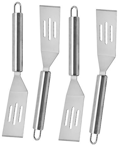MUCKLILY 4 Stück Pfannenwender Aus Edelstahl Mini-spachtel Butterschneider Backutensilien Bratspatel Pfannkuchenwender Für Die Küche Kuchenschaber Burger Tablett Rostfreier Stahl Teppanyaki