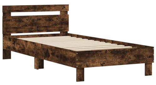 vidaXL Bettgestell, Bettrahmen mit Lattenrost, Bett Gästebett mit Kopfteil, Einzelbett Schlafzimmerbett Schlafzimmermöbel, Räuchereiche 100x200cm
