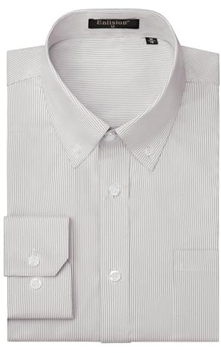 Enlision Mens Dress Shirt Grey Striped Shirt Long Sleeve Pinpoint Office Shirts for Men Button Down Regular Fit with Pocket M