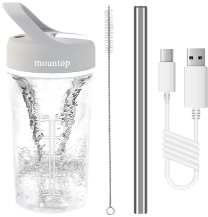 mountop Shaker Bottle, USB C Rechargeable Electric Mixer, Sports Fitness Workout Electric Protein Shaker Bottle for Protein Powder and Other Supplements,BPA-free, Made with Tritan, 550ml (Grey)