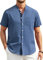 Enlision Mens Blue Linen Shirts Short Sleeve Grandad Collarless Shirts for Men Summer Beach Holiday Henley Top Plus Size with Pocket Haze Blue 4XL