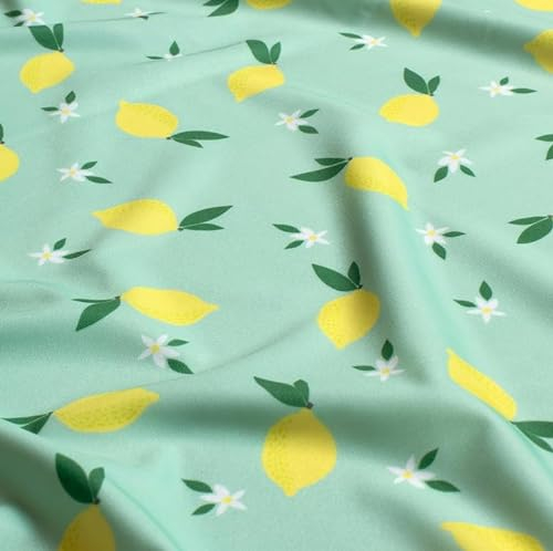 Stoff Meterware 0,5 m für Badeanzug Zitronen gelb grün Mint Badelycra elastisch Lichtschutzfaktor 50 Bikini
