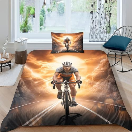 ZHUICHENG Fahrrad 3D-Gedruckter Bettwäsche-Set Mit Bettbezug-Set Bedruckt Für Kinder Teenager ErwachseneTagesdecke Bezug Mit Weich Leicht Rennrad Duvet Cover 2-Piece Einzeln（135x200cm）