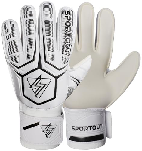 Sportout Torwarthandschuhe mit Fingersave, Fußballhandschuhe, Torwarthandschuhe Herren, 4mm Latex, für Kinder, Erwachsene und Jugendliche (WeiB, 5)