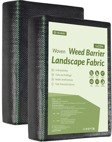 Velway Malla Antihierbas Jardin 1x25M - 100g/m² Tela para Control de maleza para Huerto Tejido Permeable al Agua Estabilización Rayos UV Barreras contra Malezas - 2 Piezas 1x12,5M
