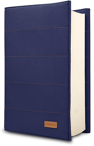 HANOI Collection® Verstellbare gepolsterte Buchhülle. Große gepolsterte Schutzhülle für Bücher. Buchcover-Hülle, Buchschutz für Leser (Dunkelblau, Groß)