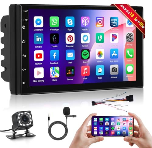 Hikity Android 13 Autoradio 2 Din con Cavo Adattatore ISO 7 Pollici Touchscreen Stereo Auto 2Din con GPS Navigation WIFI FM Bluetooth Mirror Link Ricarica Rapida Telecamera di Backup Impermeabile MIC