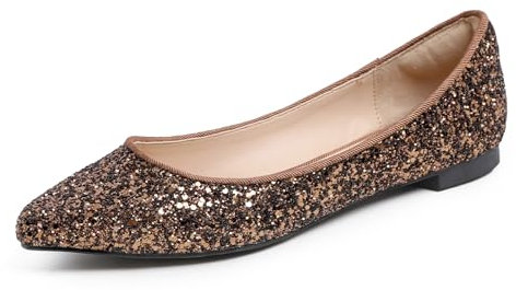 Feversole Ballerina in Paillettes Luccicanti Colorata con Cuscino in Memory Foam per amaretti da Donna Bronzo Taglie 38