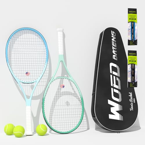 Pro Tennisschläger für Erwachsene, 2 Spieler 27 Zoll Speed Tennisschläger Akzeptabel für Anfänger und Profi mit 3 Tennisbällen, 2 Vibrationsdämpfen, 2 Overgrips, Tennistasche