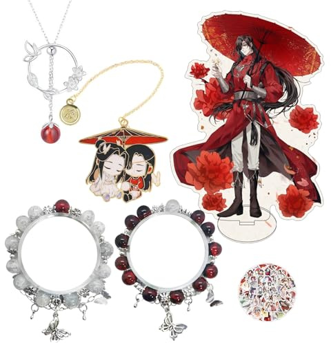 HJYZY Heaven Blessing Schmucksets Hua Cheng Halskette Beste Freunde Armband Anime Acryl Ständer Dekoration Tian Guan Ci Fu Lesezeichen mit Aufklebern 15 Stück