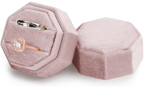 JJiaoLinin Ringbox Hochzeit aus Samt, 2 Slot Ringkästchen, Elegante Schmuckschatullen Mit Abnehmbarem Deckel, für Hochzeit,Vorschlag,Valentinstag, Einkaufszentrum Zähler Schmuck Display(Rosa)