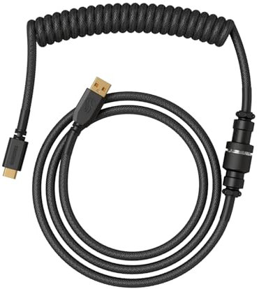 Glorious Gaming - Cable Espiralado Premium para Teclados: USB-A a USB-C, Chapado en Oro, antienredos, Funda Doble Trenzada, Conector Aviador de 5 Pines, Phantom Black