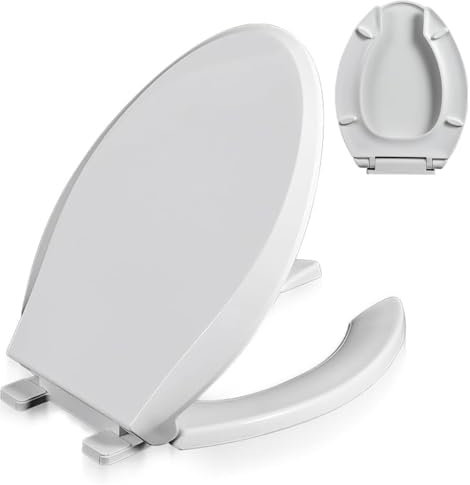 Elongated Commercial Open Front Toilet Seat with Soft Close Lid - Quick Release for Easy Clean - Perfect for Businesses and Public Restrooms