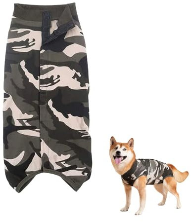 Hunde-Operationsanzug, Camouflage, für weibliche und männliche Hunde, weicher Hundebody nach Operationen, große postoperative Hundeweste für postoperative Bauchwunden, schützt vor Lecken (L)