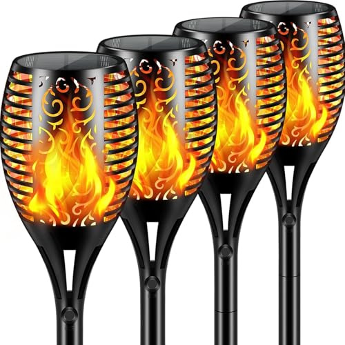 Aigleya Solar Lights Outdoor 99 LED Higher & Larger Flickering Flame Solar Torch Lights 43 Waterproof Outdoor Lighting Solar Powered Pathway Lights Christmas Decorations for Garden Patio Yard, 4Pack