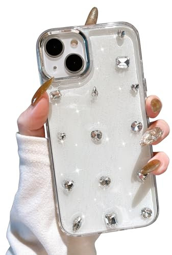 EYZUTAK Case for iPhone 13/iPhone 14, Bling Glitter 3D Diamond Phone Case Cute Sparkly Crystal Clear Aesthetic Design Case Slim Soft Durable TPU Transparent Protective Cover for Women Girls - Crystal