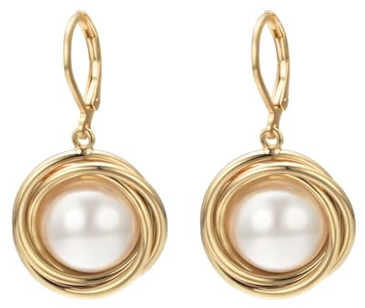 Vissen 14k Vergoldete Perlen Ohrringe Hängend Damen Weiß Süßwasserperlen Ohrringe Leverback Creolen Gold Durchzieher Schmuck