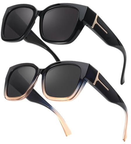 Myiaur 2 Pack Überzieh Sonnenbrille Damen Polarisierte UV400 Schutz Oversized Rahmen Sonnenbrille für Brillenträger für Autofahren & Freizeit