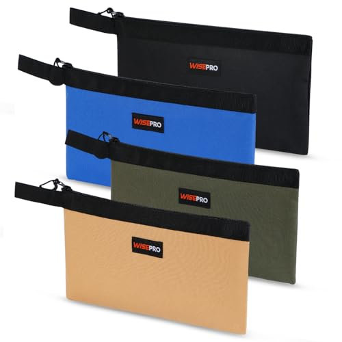 WISEPRO 4 PCS Zippered Tool Pouch, Multipurpose Tool Organisers Bags, Utility Pouch for Screwdrivers Nails Wrenchs Pliers Tools - Blue Black Military Green&Khaki