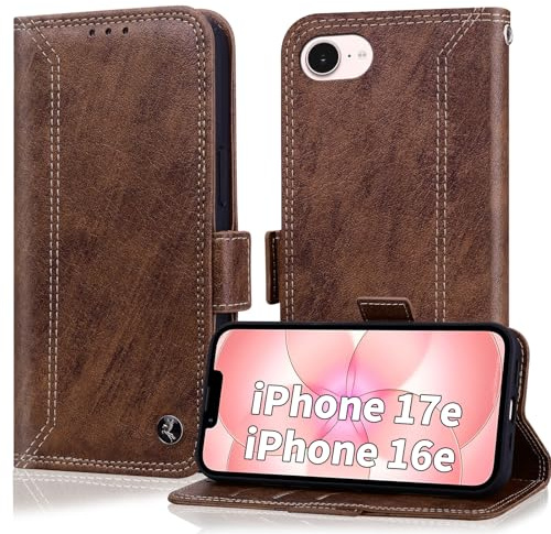 Handyhülle für iPhone 17e 2026/ iPhone 16e 6.1 zoll Hülle 2025 [RFID Schutz] Premium PU Leder Vintage Schutzhülle Business klapphülle Case Wallet iPhone 17e Cover [Kartenfach] [Standfunktion] -Braun