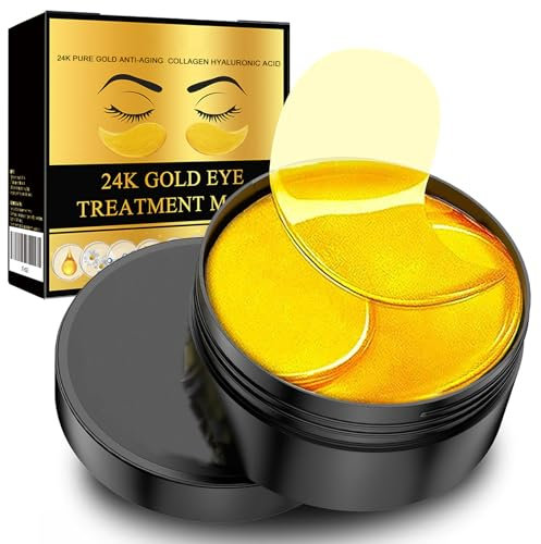60 Pcs Maschera Occhi 24K Gold, Patch Occhi Collagene,Combattente Occhiaie Scure e Borse Sotto gli Occhi, idratante e lenitiva per occhi gonfi, Migliora il Contorno Occhi,Unisex