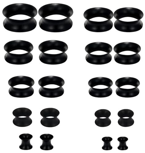 Uwiyo 20 Pièces Écarteur d'Orielle en Silicone, 4-20mm Souple Piercing Plug Tunnel Strech Élargisseur d’Oreille Tunnels Plugs Expandeurs Oreille en Silicone Flexibles pour Homme Femme (Noir)