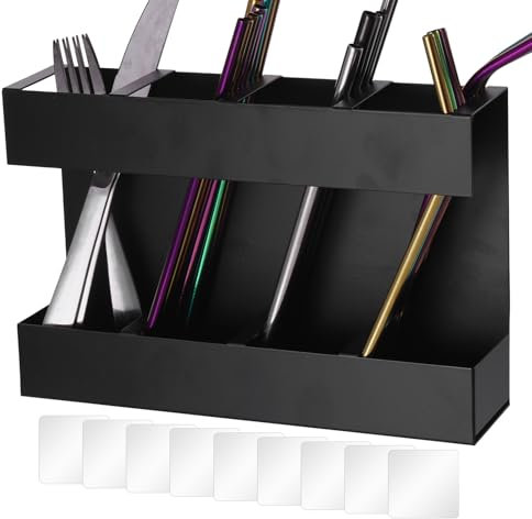Organizador de pajitas, dispensador de pajitas con 4 compartimentos | Organizador de armario de gran capacidad, organizador de cubiertos reutilizable para hogar, estudio y restaurantes